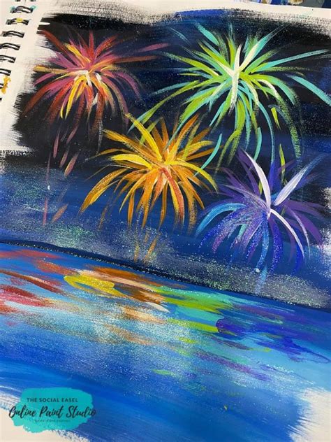 Fireworks Over Water Canvas Art Painting Beginner Painting On Canvas