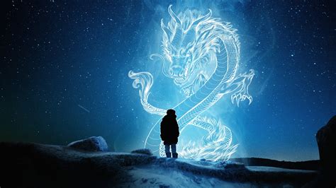 Fantasy Dragon With A Boy In A Sky Star Background Hd Dreamy Wallpapers