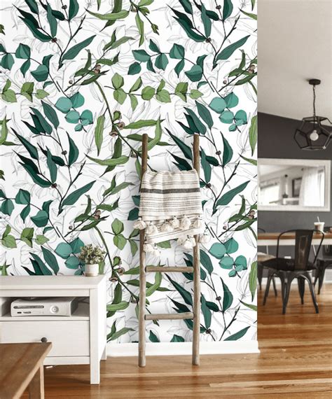 Wallpaper Green Leaves Botanical Peel And Stick Or Traditional Etsy