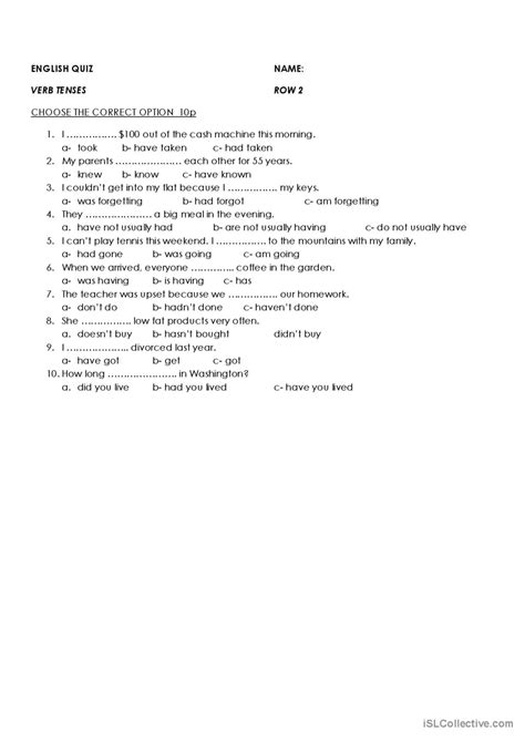 Tenses English Esl Worksheets Pdf Doc