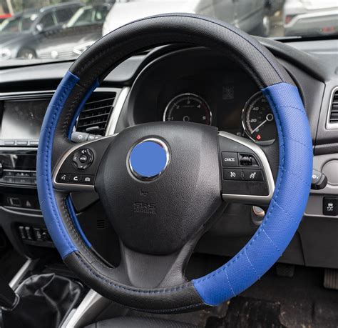 Comos Blue Car Leather Look Steering Wheel Covers Universal 15 Inch