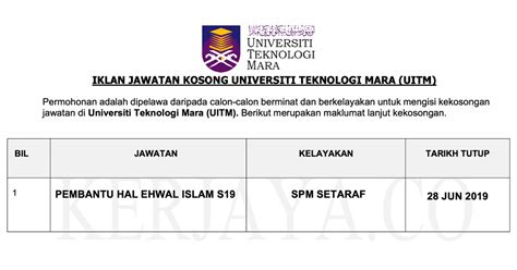 Pembantu juruaudit gred w19 8. Jawatan Kosong Terkini Universiti Teknologi Mara (UITM ...