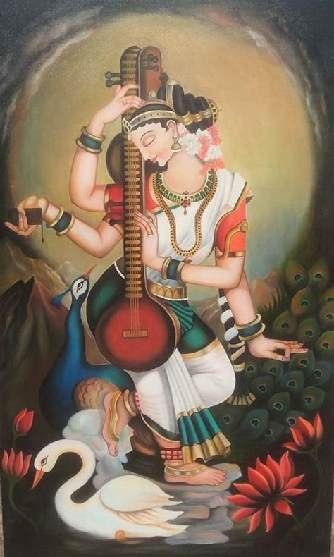 Beautiful Handpainted Goddess Saraswati Painting Made For A Soulspaze