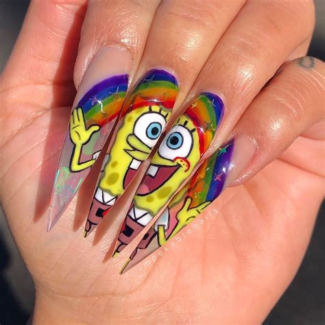 Pin By Itzel Cuellar On Nail Art Spongebob Nails Glitter Nails