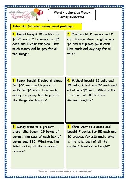 amazing money problems worksheet year 4 literacy worksheets
