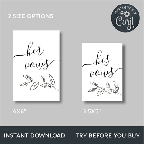 Wedding Vow Cards Printable Vow Booklet Template His And Her Etsy