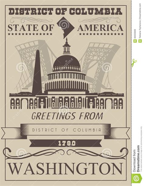 District Of Columbia Vector American Poster Usa Travel Illustration