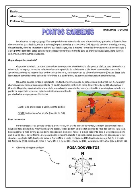Atividades Sobre Pontos Cardeais 4 Ano