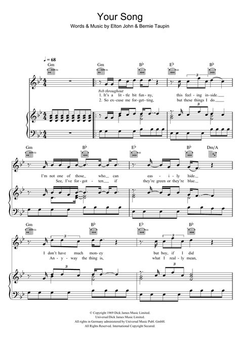 Your Song Sheet Music Ellie Goulding Piano Vocal Guitar Chords