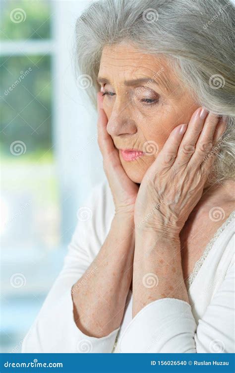 Close Up Portrait Of Sad Senior Woman Stock Photo Image Of Caucasian