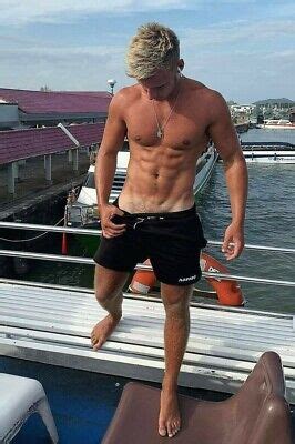 Shirtless Male Hunk Muscular Beefcake Blond Tan Line Boat Jock Photo