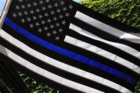 Thin Blue Line American Flag With Embroidered Stars Police Officer Su