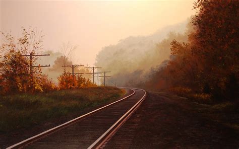 Nature Landscapes Railroad Tracks Autumn Wallpaper