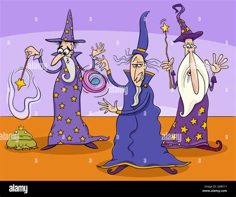 Cartoon Illustration Of Three Wizards Fantasy Characters Stock Vector