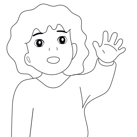Little Girl Smiles And Waves Her Hand Good Mood Vector Black And