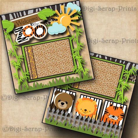 Welcome To The Zoo ~ 2 Premade Scrapbook Pages Paper Piecing Layout By