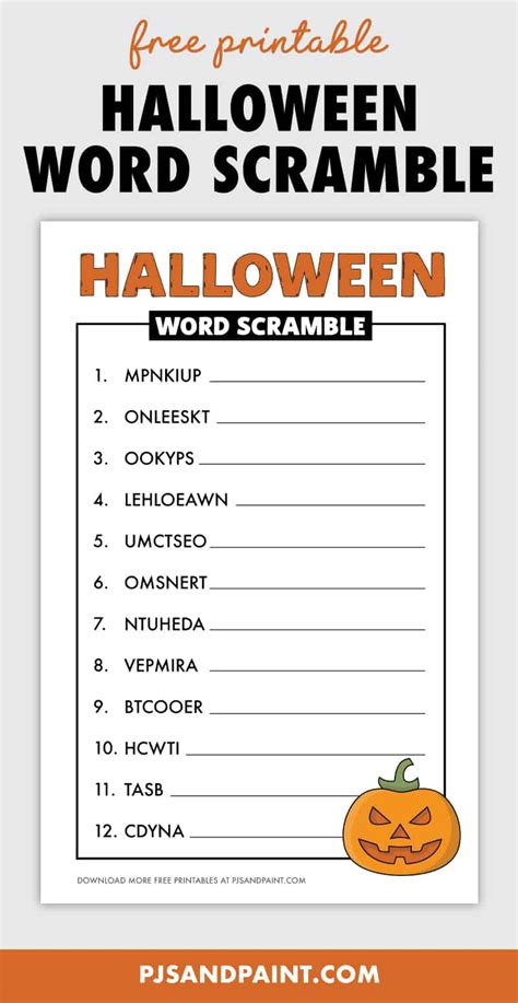 Free Printable Halloween Word Scramble Pjs And Paint