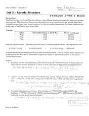 The atomic mass or atomic weight of an element is a weighted average of the isotopes. average_atomic_mass_POGIL_answers.pdf - VFW\/524A Average ...