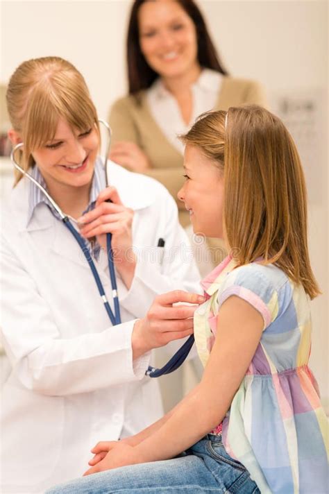 Pediatrician Examine Girl Chest With Stethoscope Girl Being Examine With Stetho Sponsored