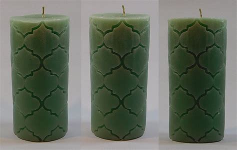Designer Pillar Candle Green Color Set Of 3 Pillar Candles Green