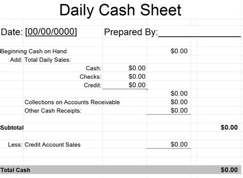 Daily Cash Sheet Template Daily Cash Sheet Template Haven