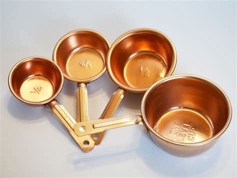 Set Of 4 Vintage Colorcraft Copper Measuring Cups Light With Riveted