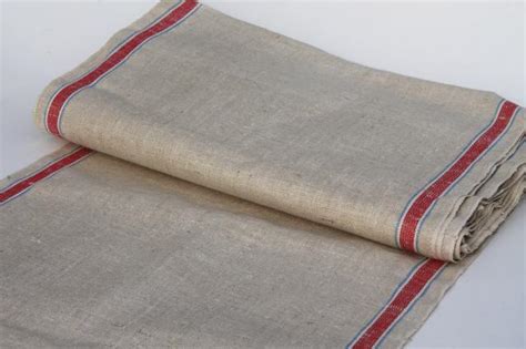 12 Yards Antique Vintage Natural Flax Linen Towel Runner Fabric Red