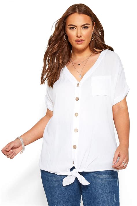 White Button Front Tie Top Yours Clothing