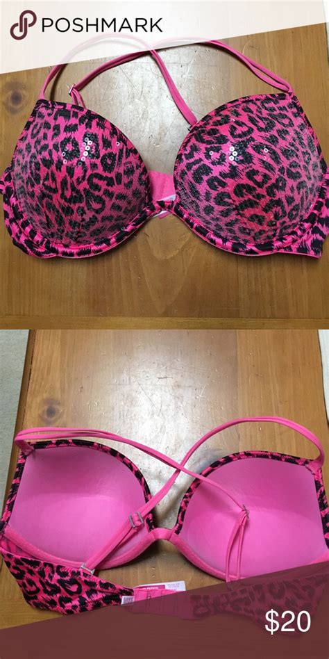 VS Pink Pink Sequin Leopard Print Bra Leopard Print Bra Pink Sequin Vs Pink
