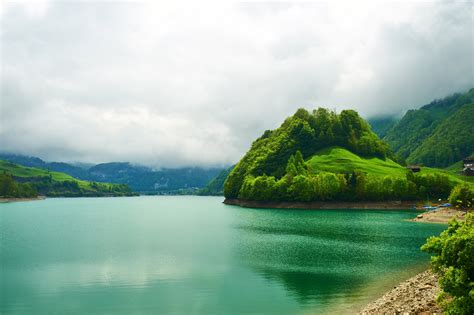 Switzerland Emerald Mountain Lake Landscape Beautiful Nature