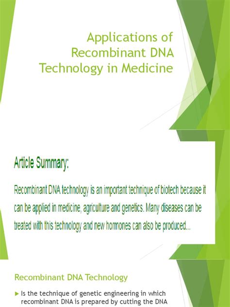 Applications Of Recombinant Dna Technology In Medicine Genomics Dna