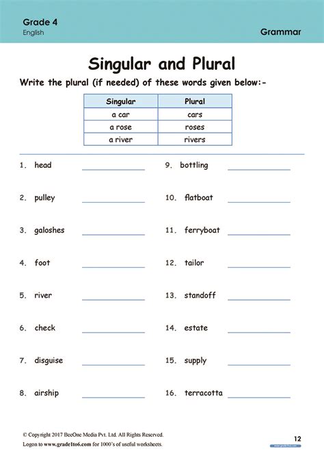 10 Best English Grammar Worksheets For Grade 4 Free Download