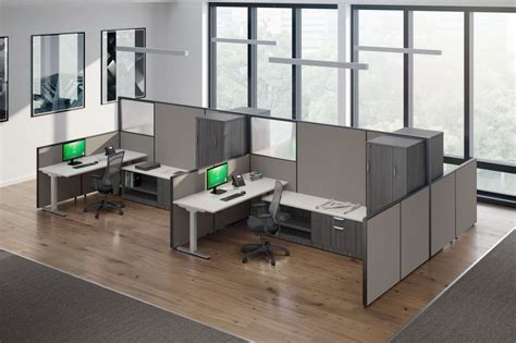 Gray Silver White 4 Person Modern Cubicles With Electric Sit Stand