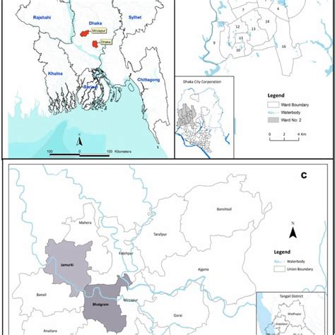 Map Of Bangladesh Showing A Dhaka And Mirzapur B Dhaka City