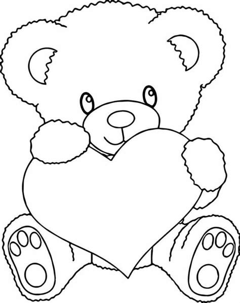 Libro para colorear Oso de peluche con un corazón imprimible y en línea