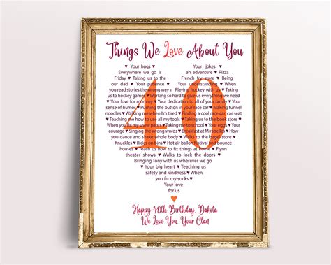 Th Birthday Gift PERSONALIZED Reasons We Love You Etsy