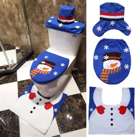 new qualified christmas decorative 3pcs fancy santa toilet seat cover and rug bathroom set