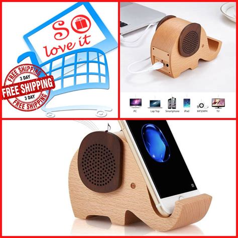 Wooden Portable Wireless Bluetooth Speaker With Stand Holder Elephant