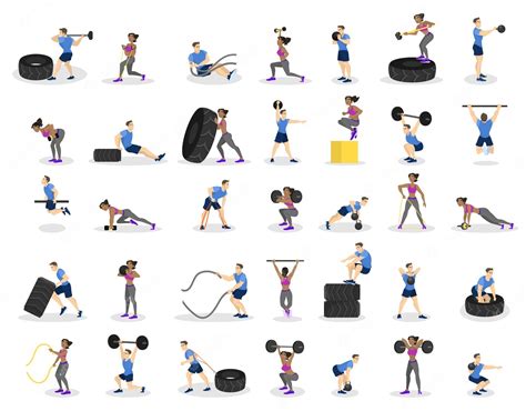 premium vector set of people doing workout fitness and bodybuilding exercise