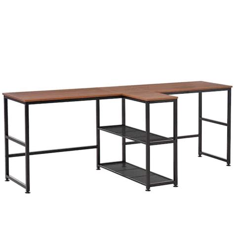 Homcom 83 In Dark Walnut 2 Person Computer Desk Long Desk Table For