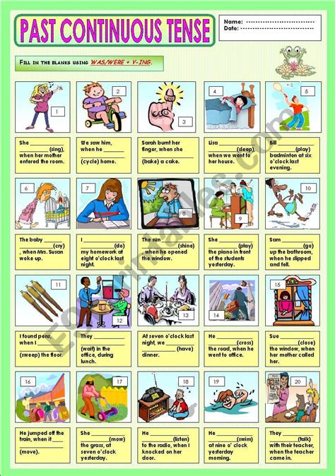 Past Continuous Tense Esl Writing Activity Worksheet