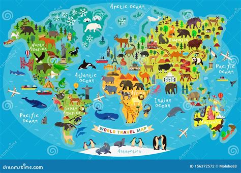 Mapa Animal De Dibujos Animados Un Mapa Animal De Dibujos Animados De