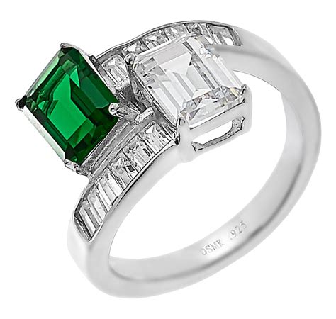 Tscca Gem Illusions Sterling Silver Emerald Cut Simulated Gemstone Bypass Ring