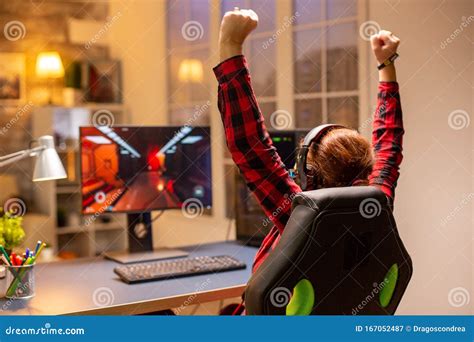 Happy Excited Gamer Winning A Online Video Game Stock Image Image Of