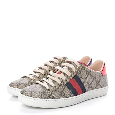 Gucci Gg Supreme Monogram Womens Ace Low Top Sneaker 375 Beige 453628