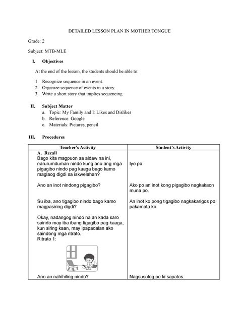 A Detailed Lesson Plan In Mtb Mle Converted A Detailed Lesson Plan
