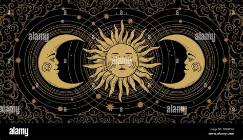 Mystical Banner For Astrology Tarot Boho Design Universe Art Golden