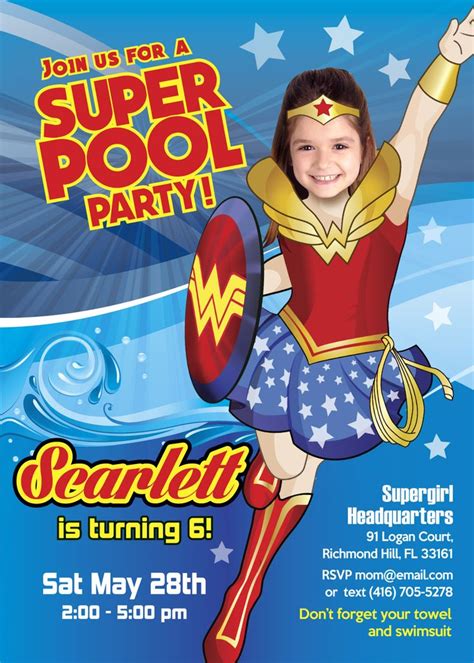 Wonder Woman Pool Party Invitation Pool Party Wonder Wonder Woman Birthday Wonder Woman