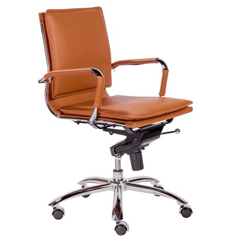 Gunar Low Back Cognac Leather And Chrome Modern Office Chair
