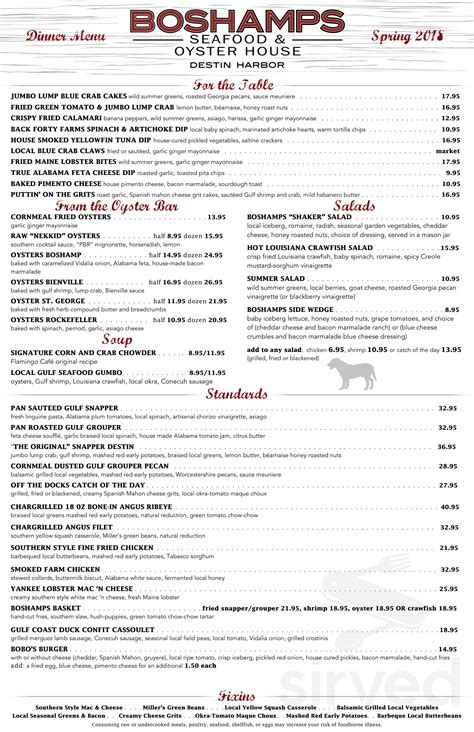 Boshamps Seafood and Oyster House menus in Destin, Florida, United States
